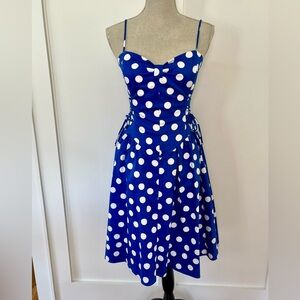 Vintage Betsey Johnson Royal Blue Polka Dot Midi Corset Dress